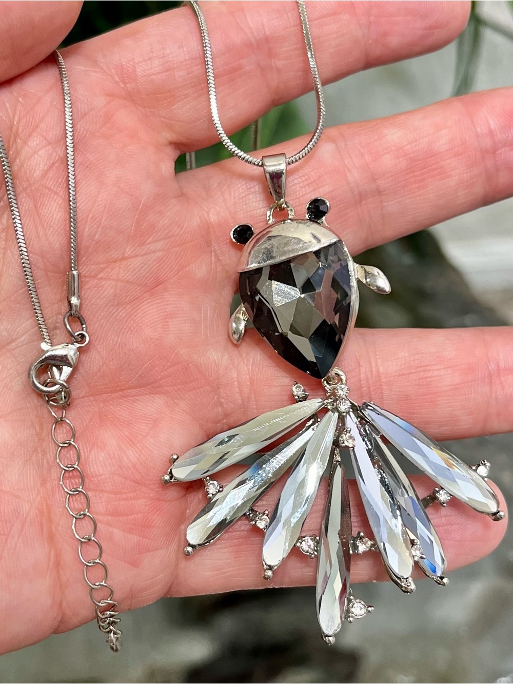 Vintage Large Articulated Rhinestone Fish Pendant Necklace